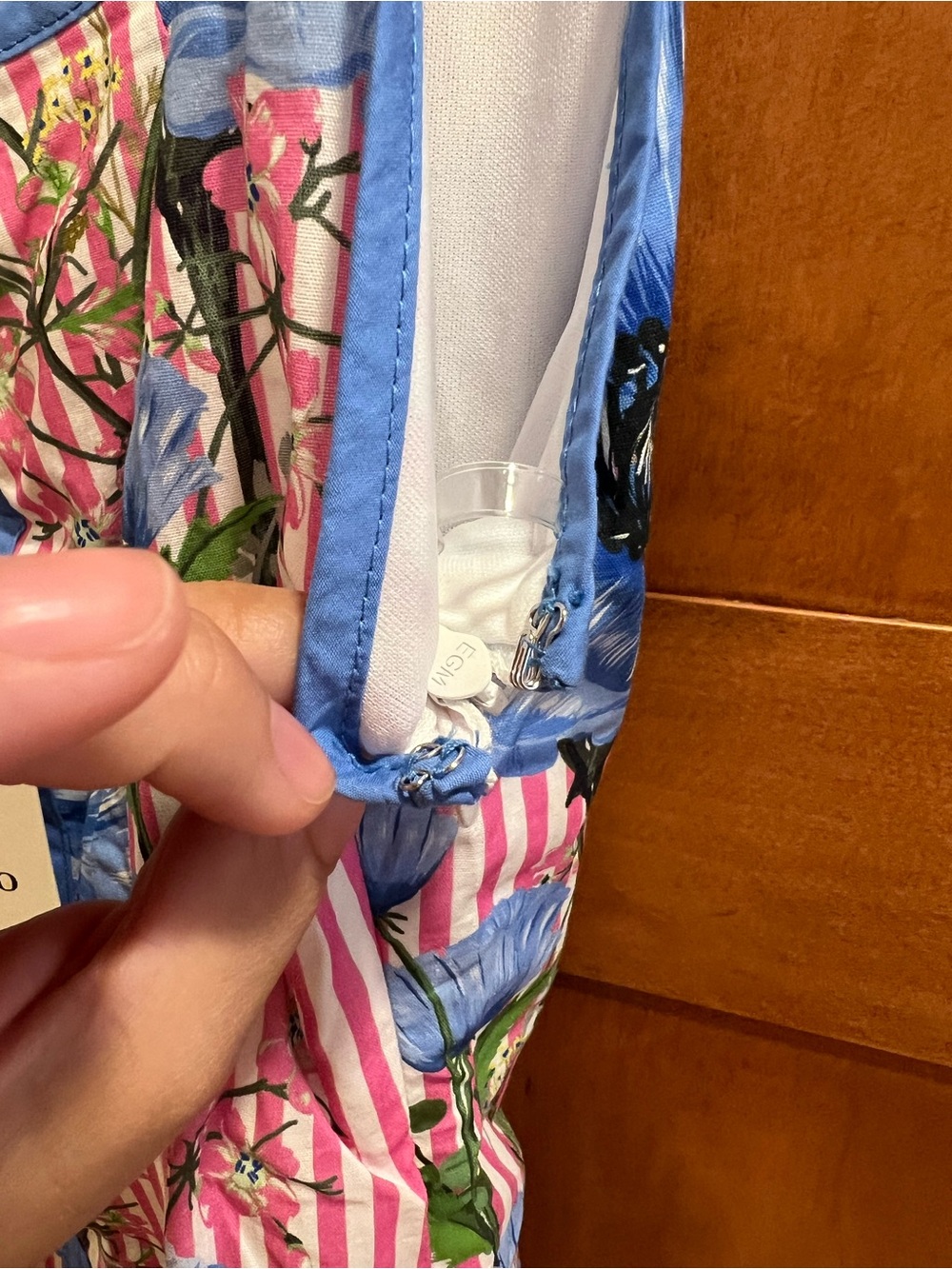 entro Pink-White Striped Midi Dress with Blue Floral Print - Picture 7 of 10
